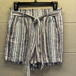 Knox Rose Shorts Women’s Size Medium Paper bag Linen Stripe Belted Multicolored